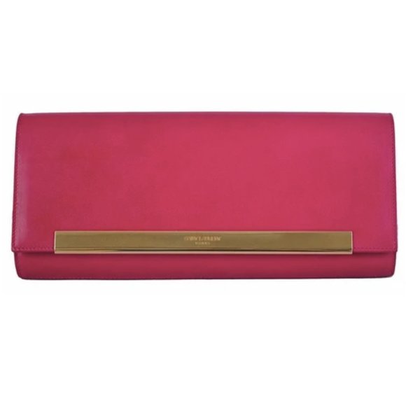 SAINT LAURENT HOT PINK CALF LEATHER CLUTCH BAG NEW - Picture 1 of 3
